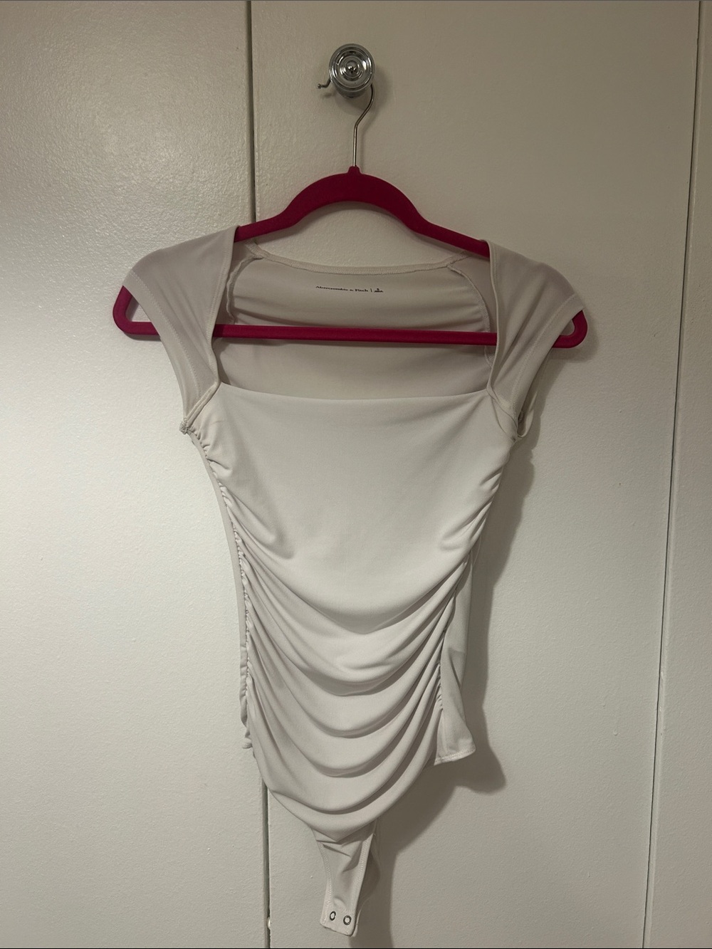 Abercrombie & Fitch Cream Ruched Square-Neck Cap-Sleeve Bodysuit